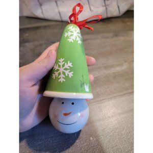 Snowman smiling face green hat snowflake ornament Xmas decor